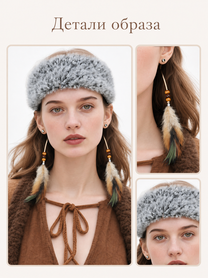 Wide Fluffy Gray Headband