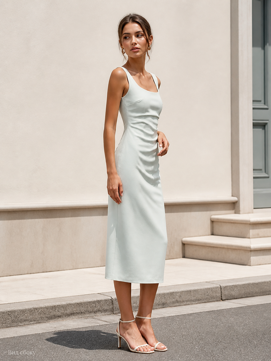 Midi dress with thin straps and draping