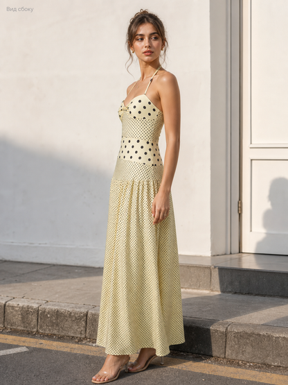 Long Strappy Dress with Knot and Polka Dots
