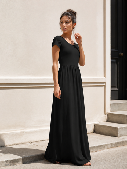 Women’s Black Maxi Dress with Short Sleeves