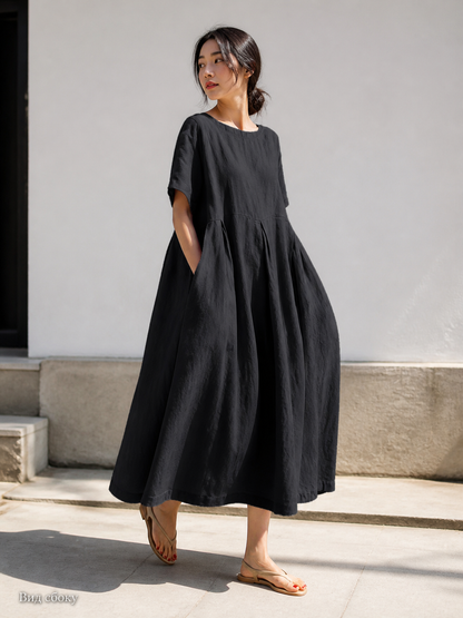 Women's Black Dress with a Round Neckline and A-Line Silhouette