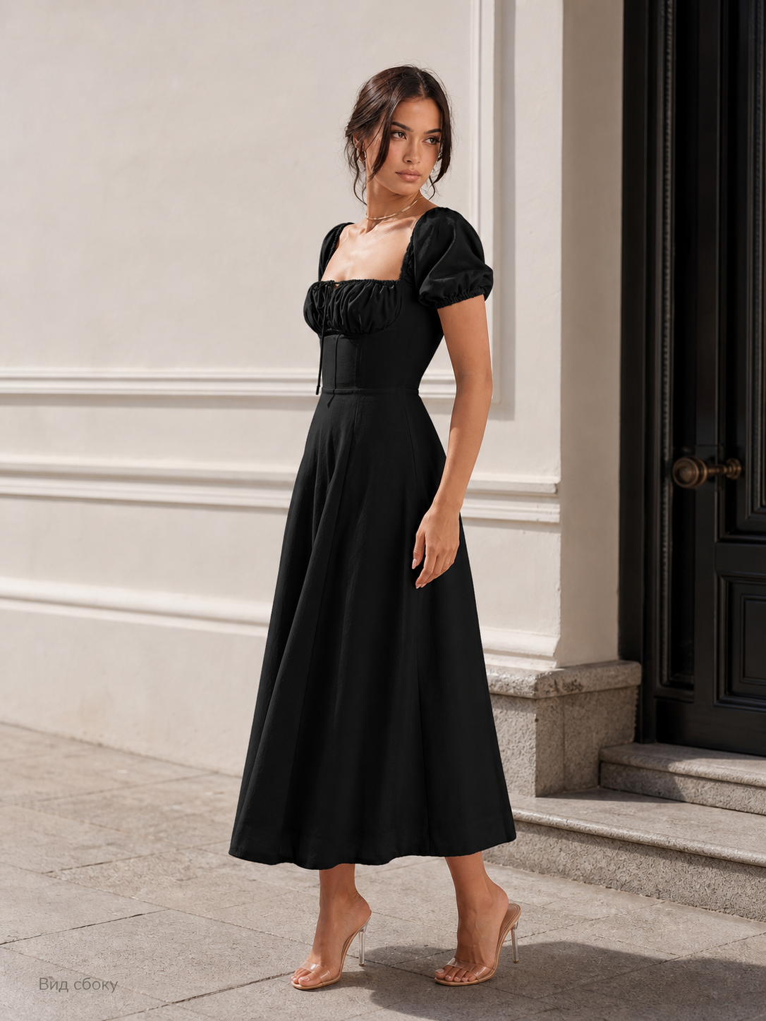 Women’s Black Midi Dress with Square Neckline