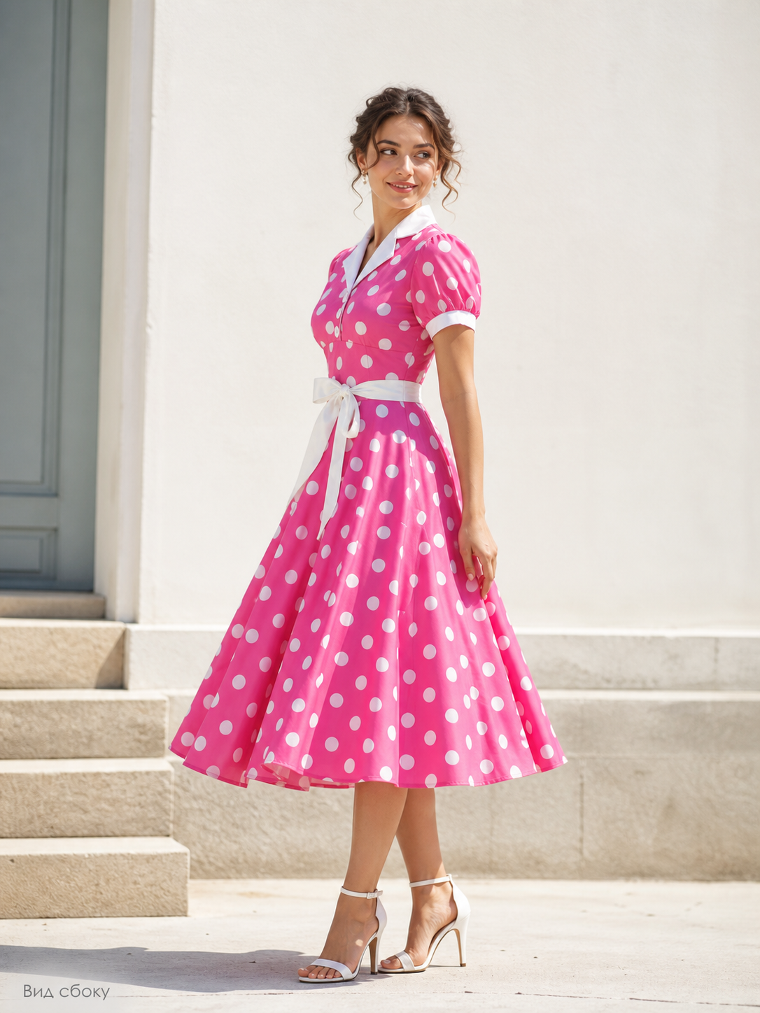 Polka Dot Dress with White Collar and Bow