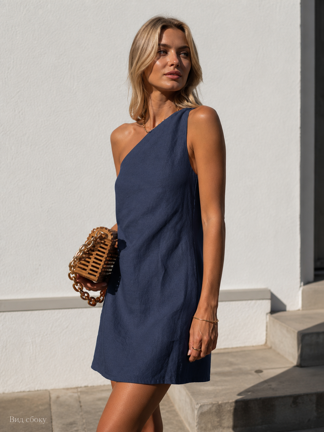 Women's Short Navy One-Shoulder Dress