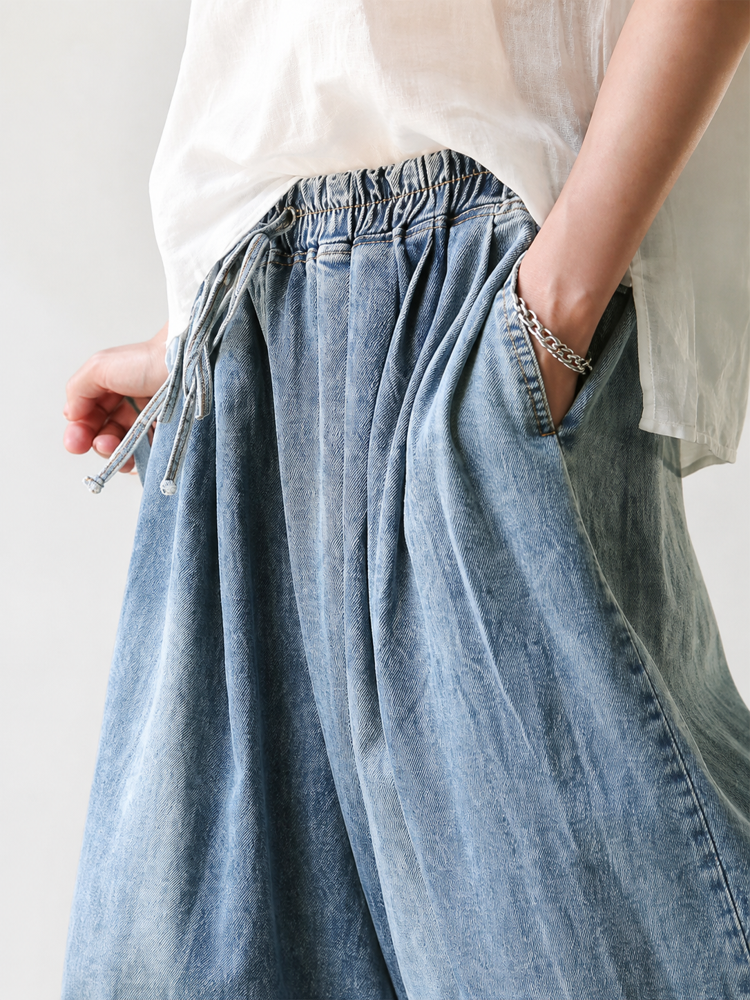 Light Blue Palazzo Pants with an Elastic Waist