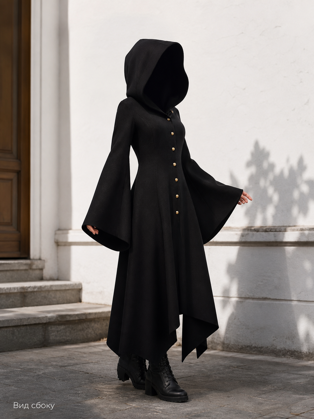 Women's Long Hooded Cloak with Flared Sleeves