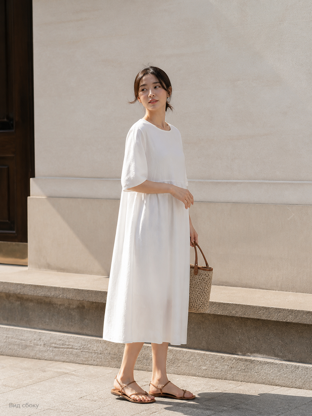 Long A-Line Dress with a Round Neckline