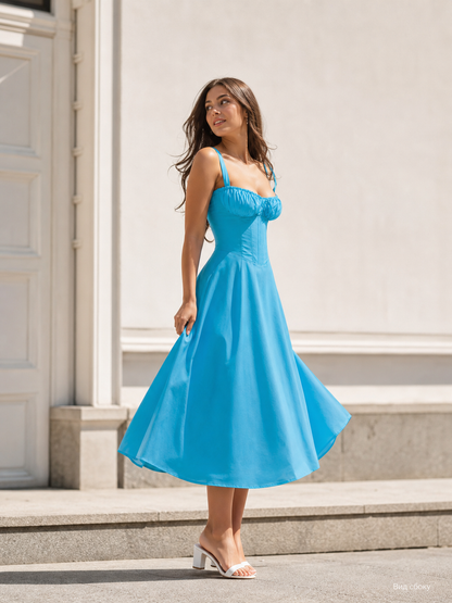 Women's Summer Dress with Thin Straps and a Full Skirt