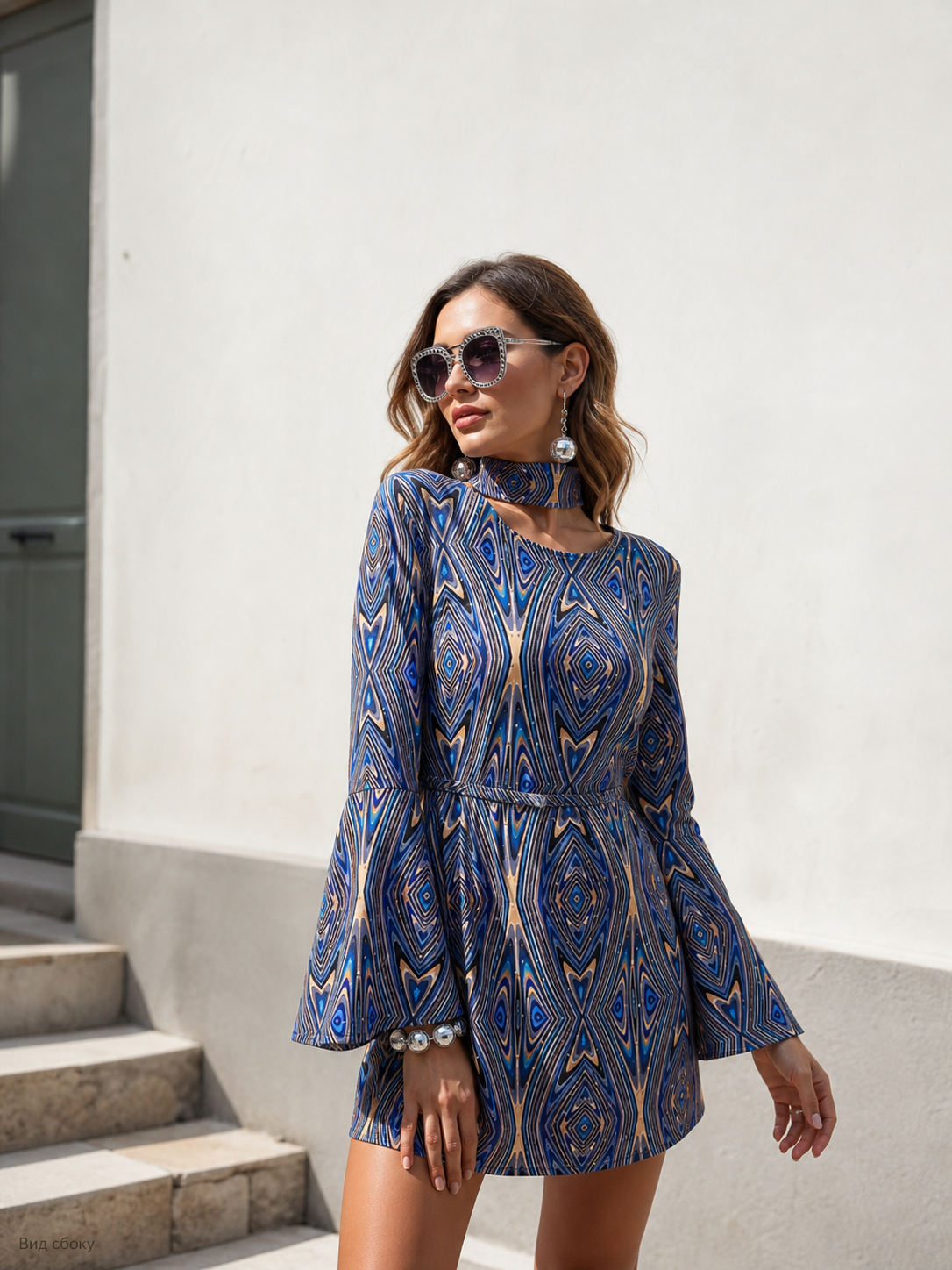 Women's Set: Geometric Print Dress and Hat