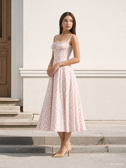 Women's A-Line Midi Dress with a Square Neckline