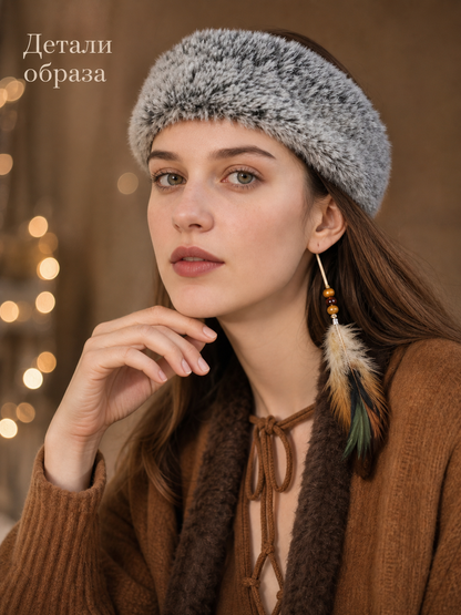 Wide Fluffy Gray Headband