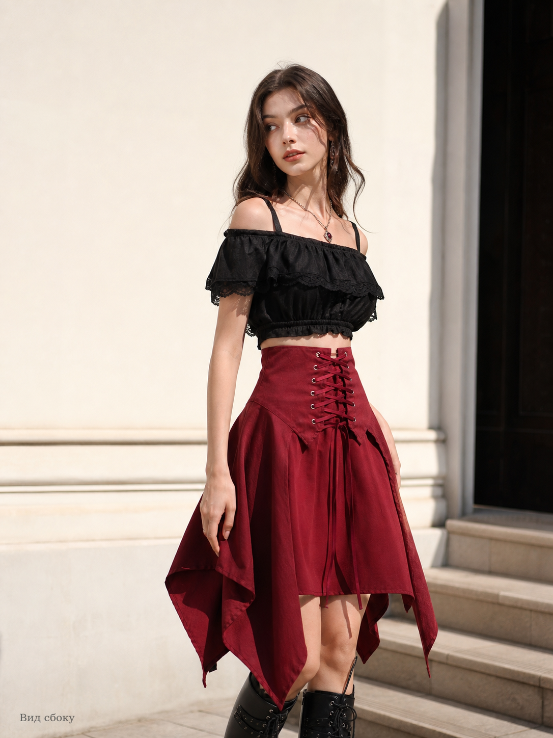 Burgundy Cape with Lacing, Loose Fit