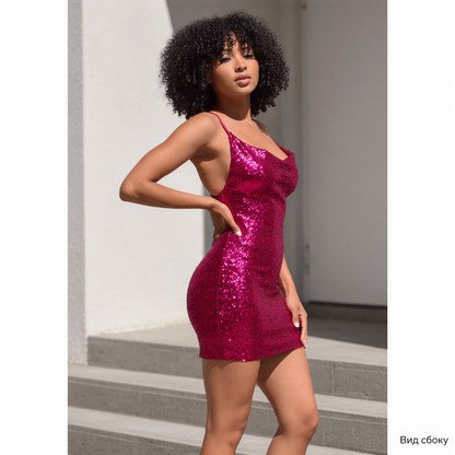 Women's short dress with thin straps and sequins