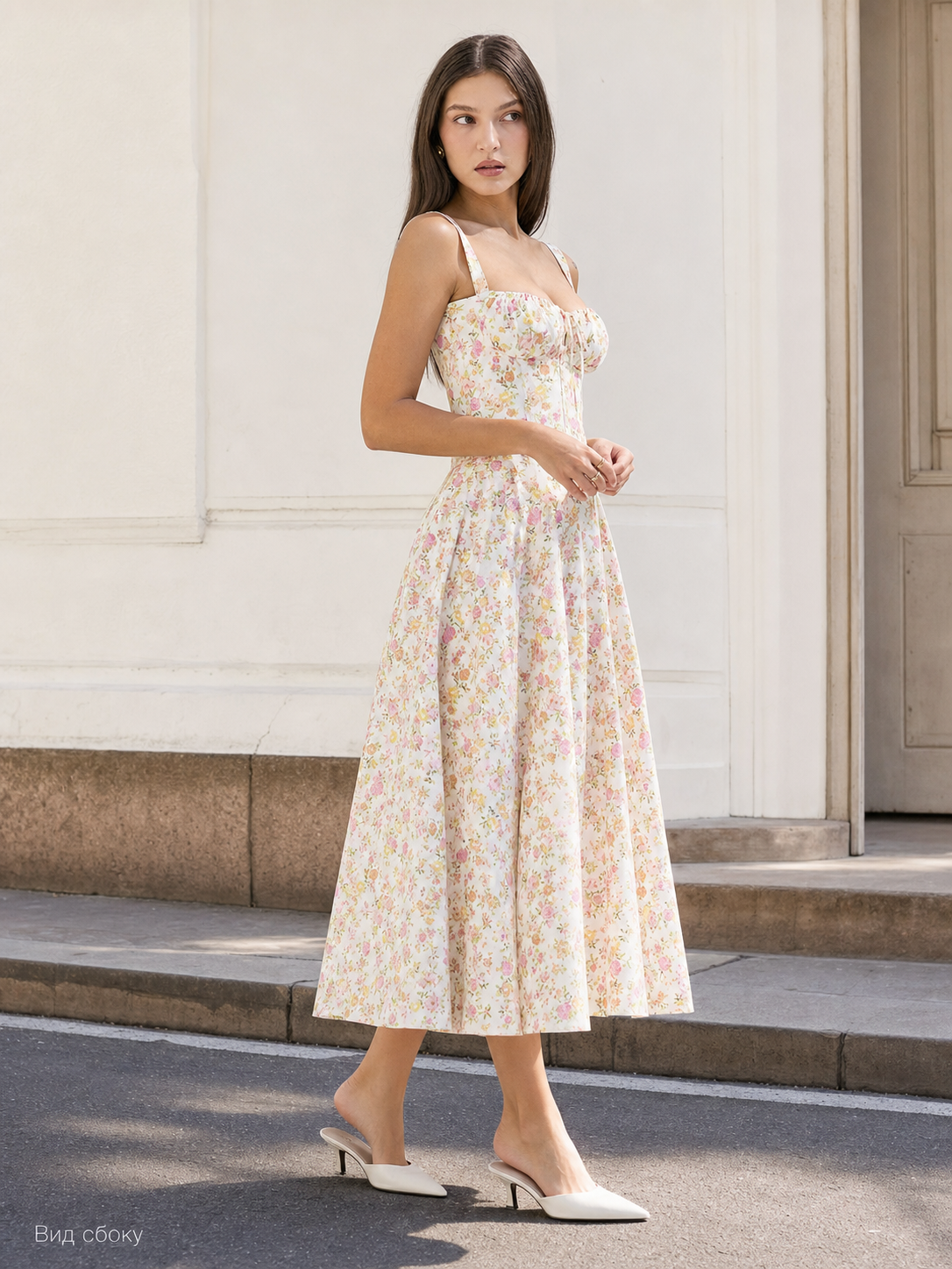 Women’s Midi Dress with Square Neckline and Print