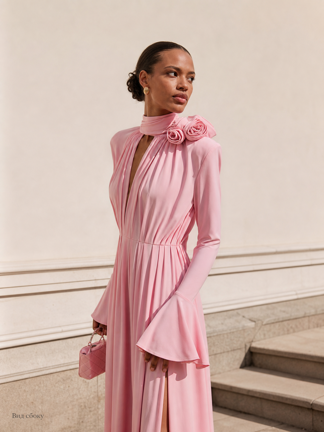 Women's Long Draped Dress with Flowers