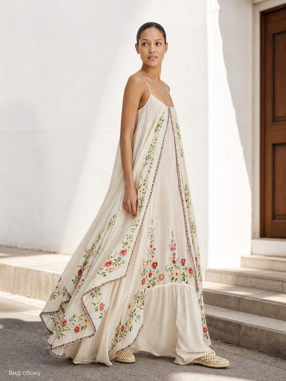 Women's Long Dress with Thin Straps and Print