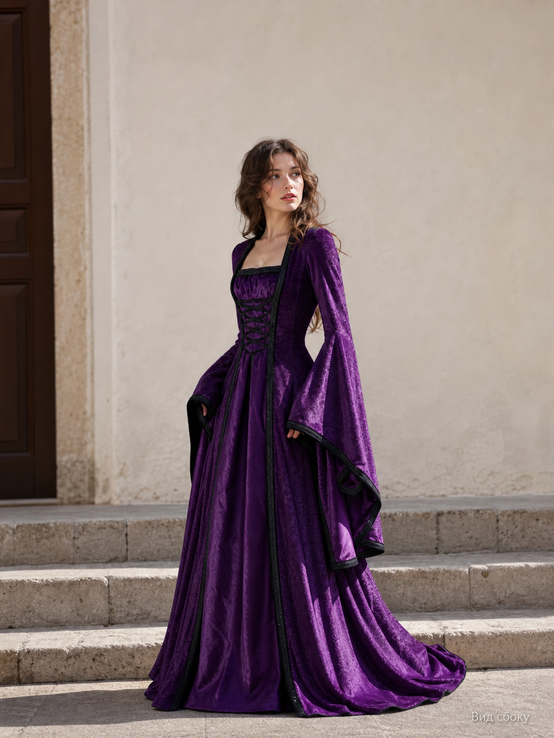 Purple Medieval-Style Lace-Up Dress