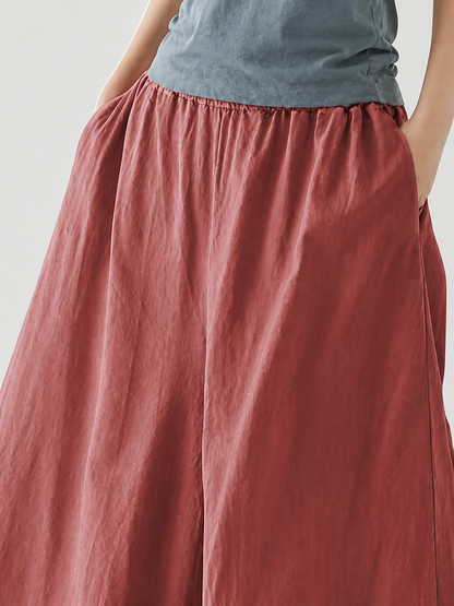 Wide-Leg Pants with Elastic Waistband and Side Pockets
