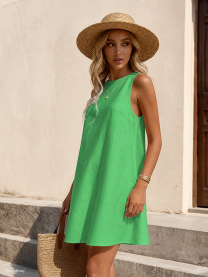 Women's Green Sleeveless Loose A-Line Dress