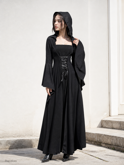 Black Gothic Hooded Dress for Cosplay and Themed Looks