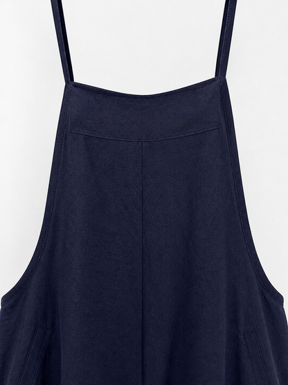 Blue Spaghetti Strap Wide Leg Jumpsuit, Sleeveless One-Piece Overalls With Long