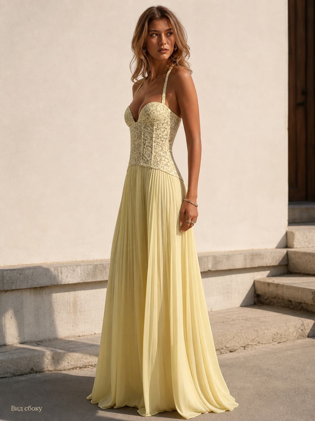 Women's Yellow Set: Printed Top and Long Skirt