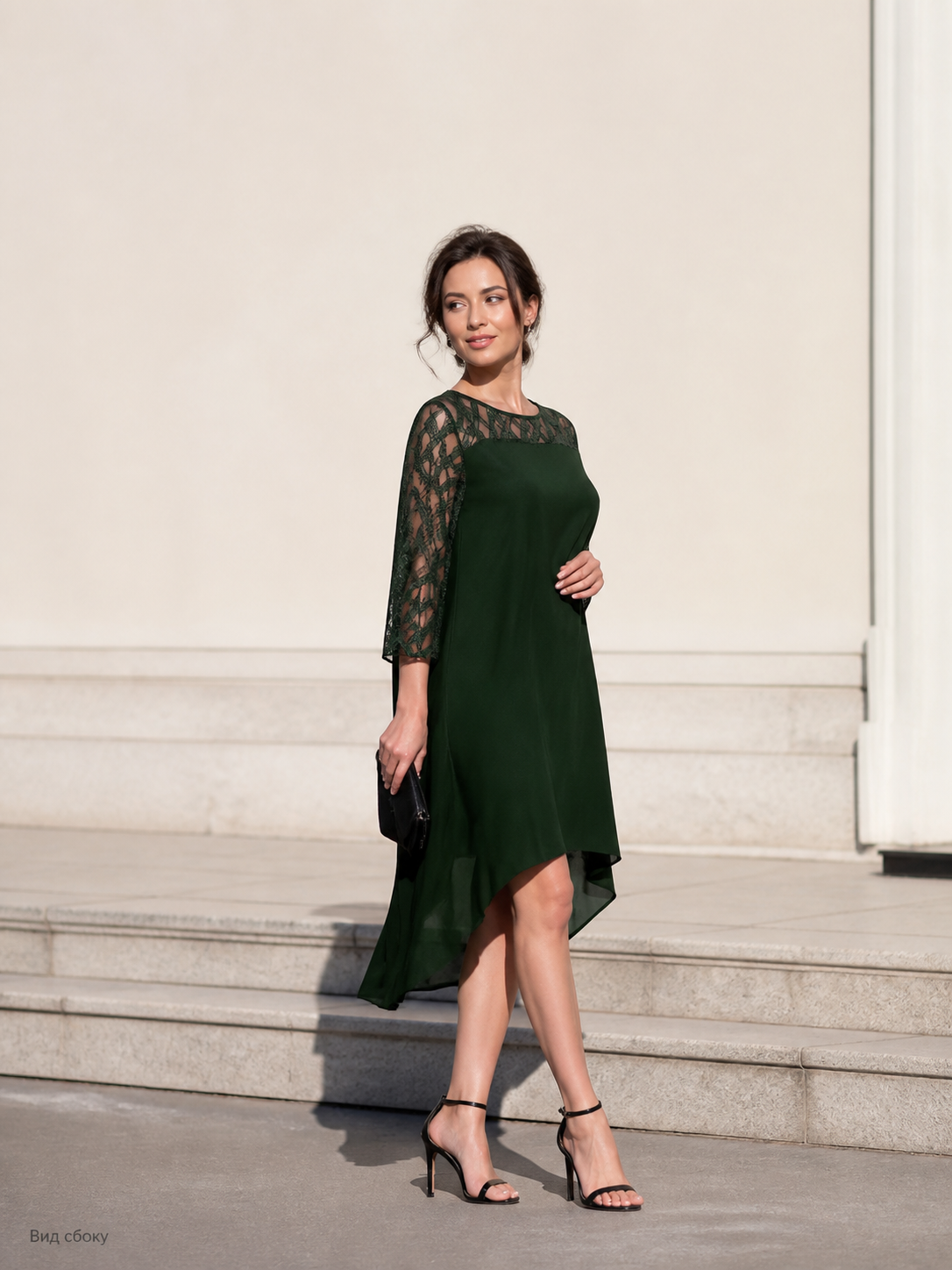 Dress with Lace Inserts and an Asymmetrical Hem