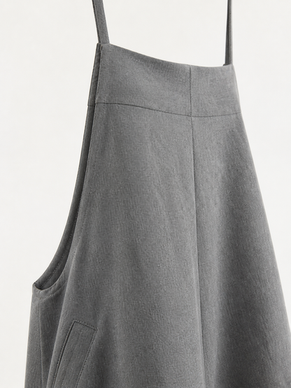 Gray Wide-Leg Overalls with Straps