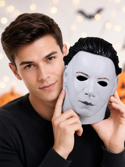 Face Mask with a White Face and Black Hair