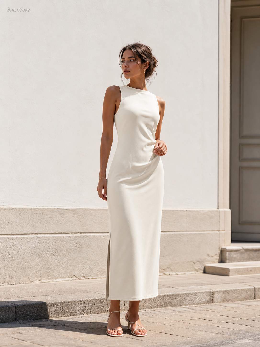 Women’s Sleeveless Dress with Side Pleats