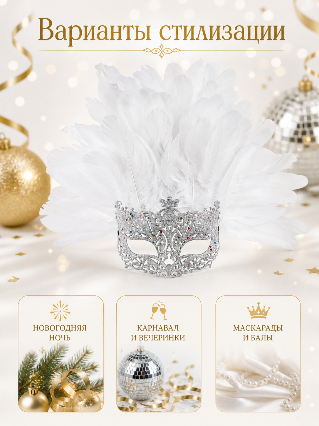 White Feather Masquerade Mask product view 23