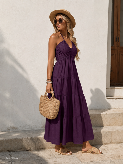 Long V-neck dress with straps