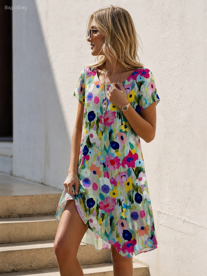Women's Floral Print Dress with Asymmetrical Hem