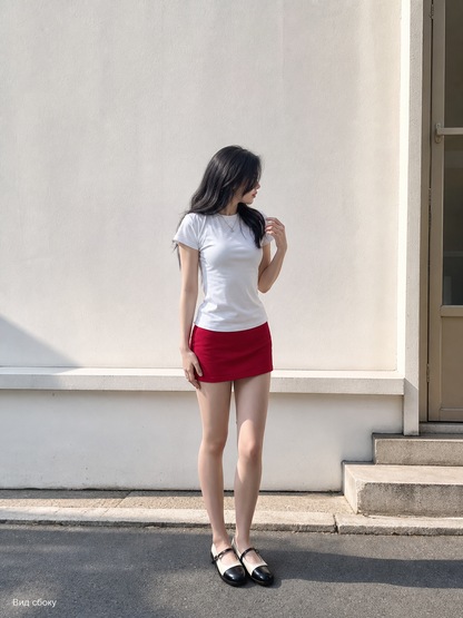 Women's Set: White T-Shirt, Red Skirt, Shoes