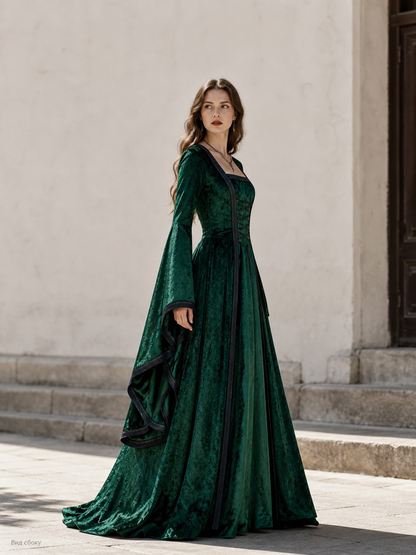 Medieval Gothic Lace-Up Dress with Train