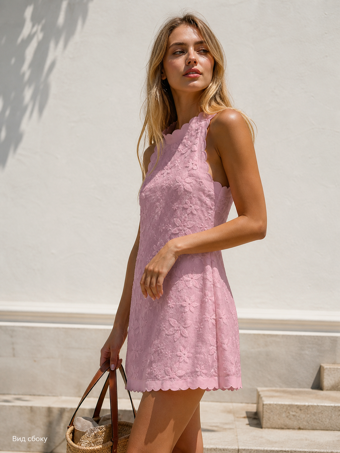 Women's Pink Sleeveless Ruffle Dress