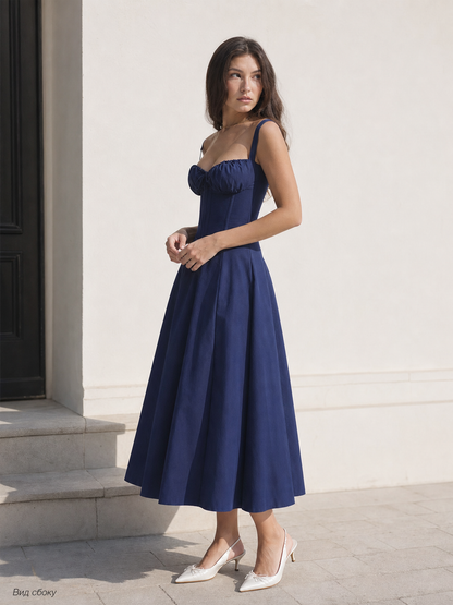 Women’s Dark Navy Strappy Dress with a Corset Bodice