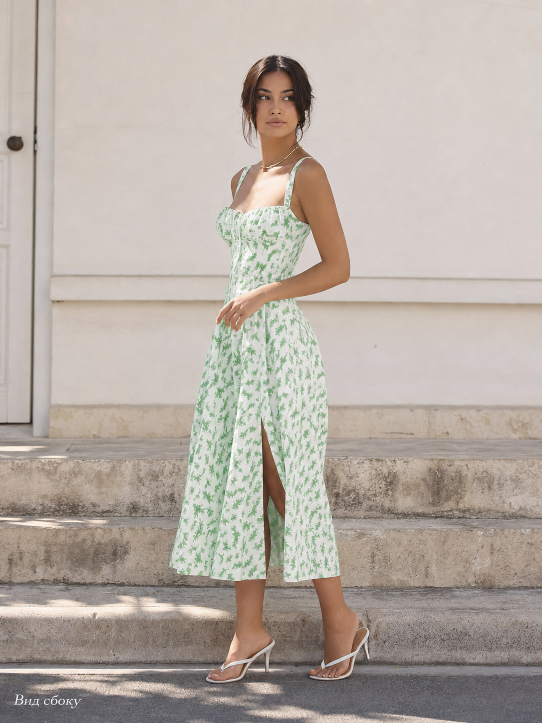 Women's midi dress with a slit and botanical print