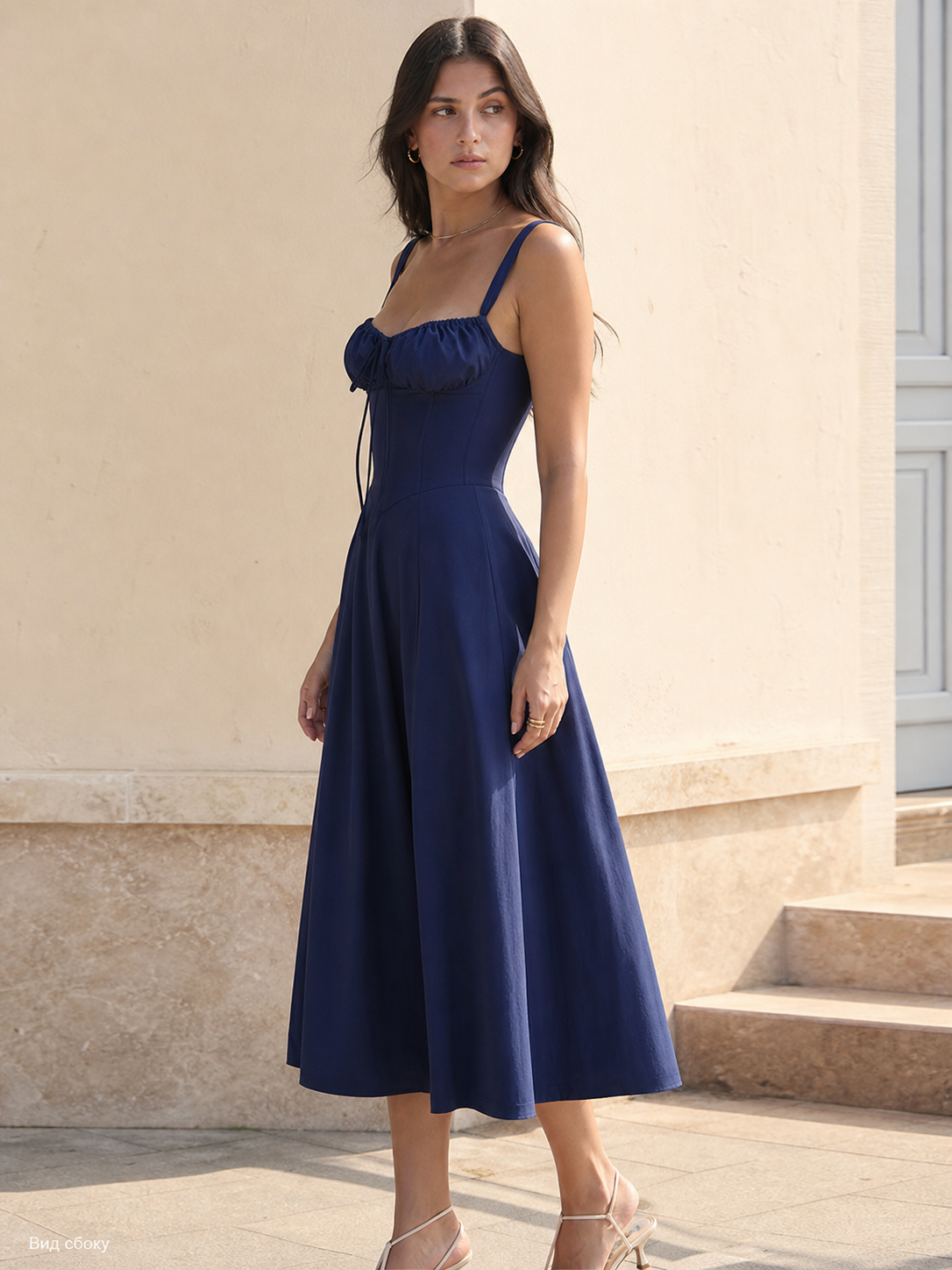 Long Dark Navy Blue Dress with Thin Straps