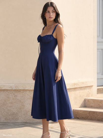 Long Dark Navy Blue Dress with Thin Straps