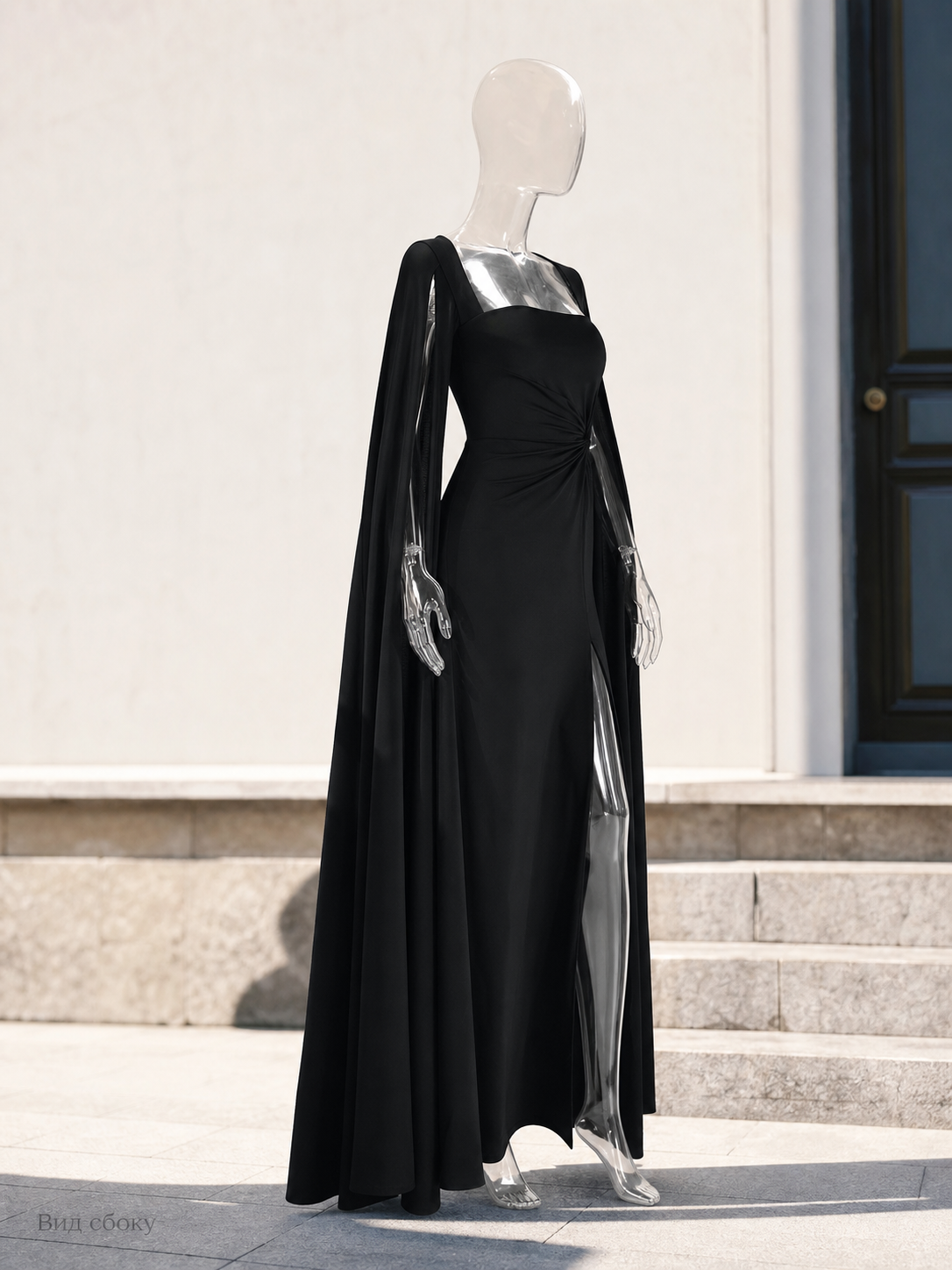 Black Fitted Long Dress with Square Neckline