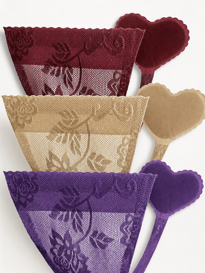 Lace triangle panties, 3-pack (burgundy, nude, purple)