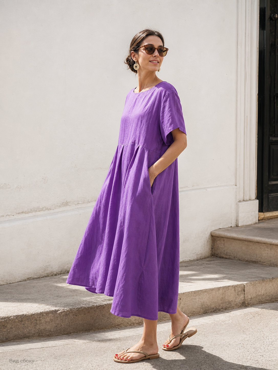 Women's Purple Loose A-Line Dress with Short Sleeves