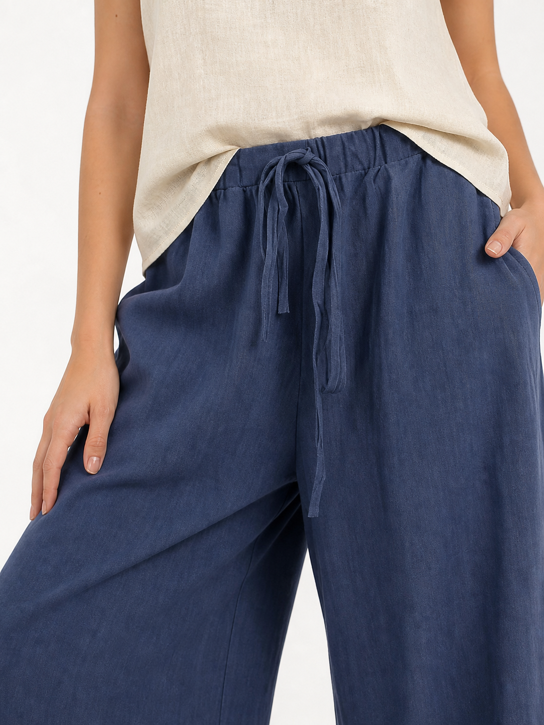 Women's High-Waisted Wide-Leg Pants with Pockets