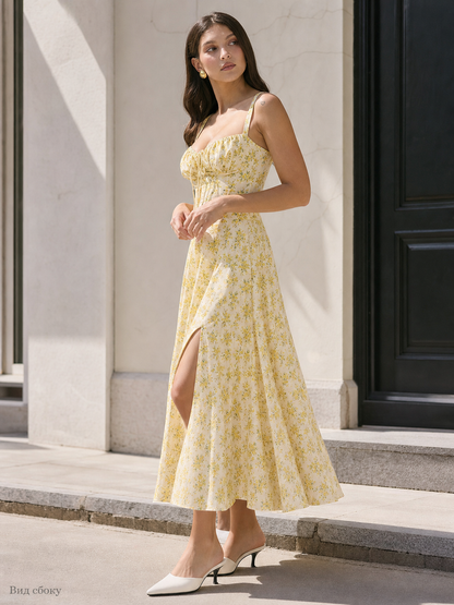Women's Midi Dress with Spaghetti Straps and a Slit