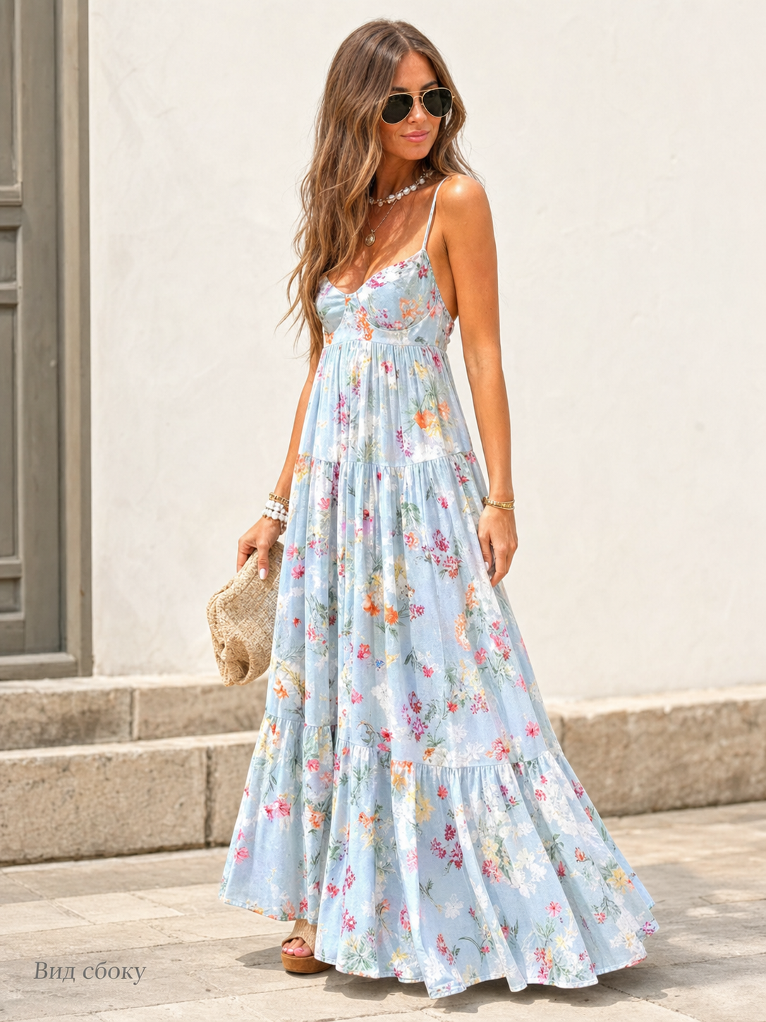 Women's Long Tiered Dress with Thin Straps