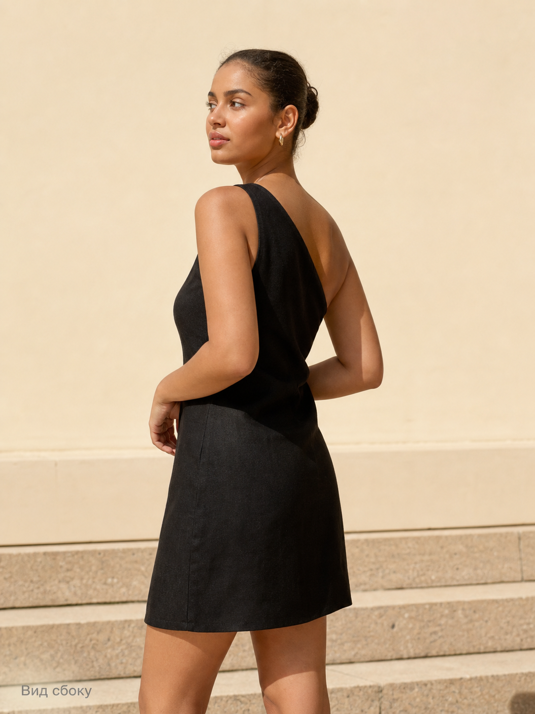 Black Women's Mini Dress with an Asymmetric Shoulder