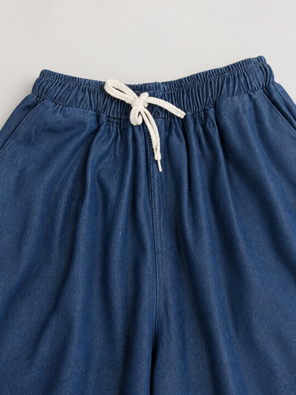 Loose-fit denim pants with an elastic waistband