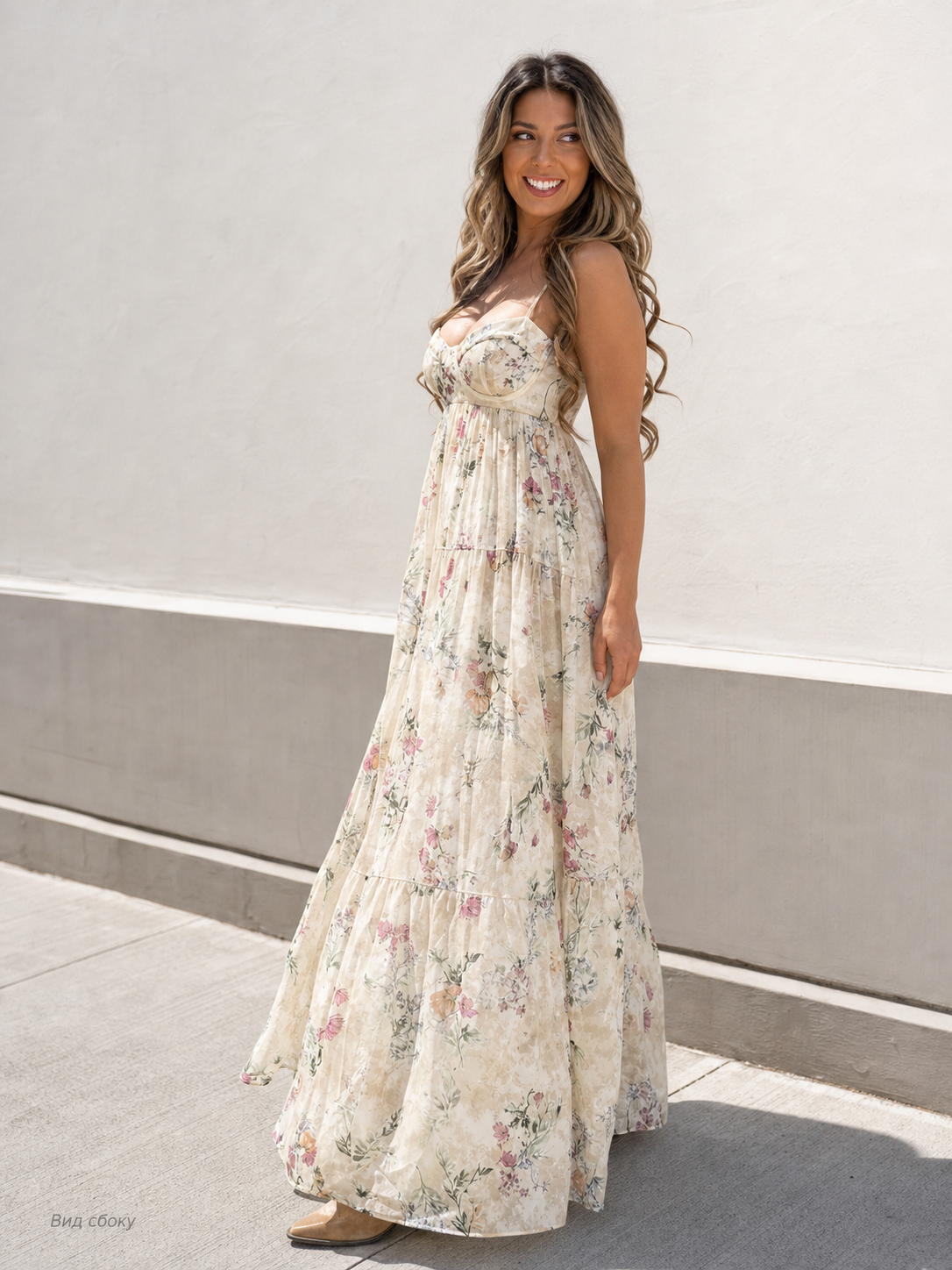Women's Long Floral-Print Pleated Dress