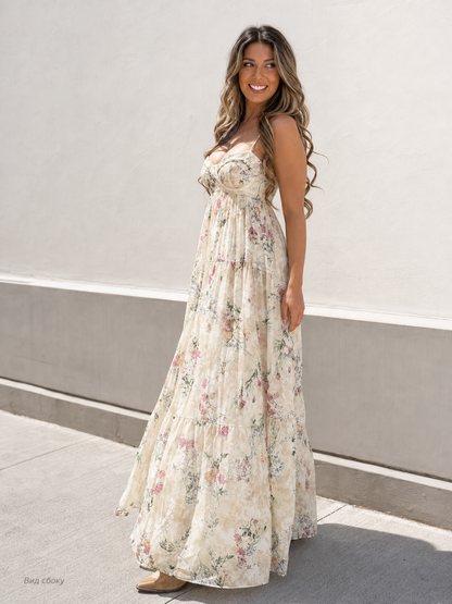 Women's Long Floral-Print Pleated Dress